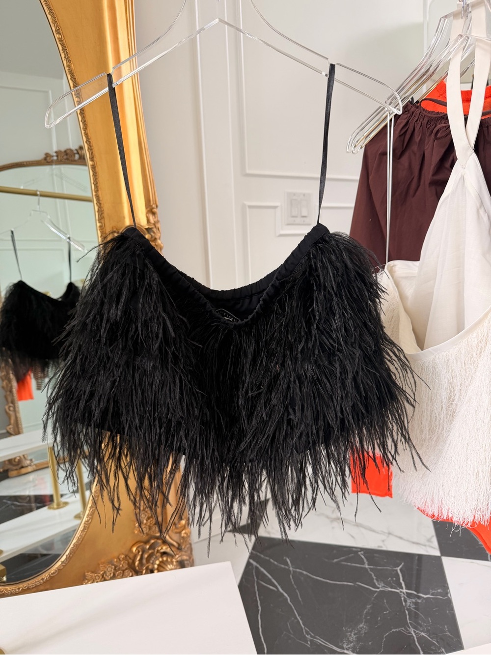 Gianni Bini Black Feathered Crop Top - Picture 3 of 5
